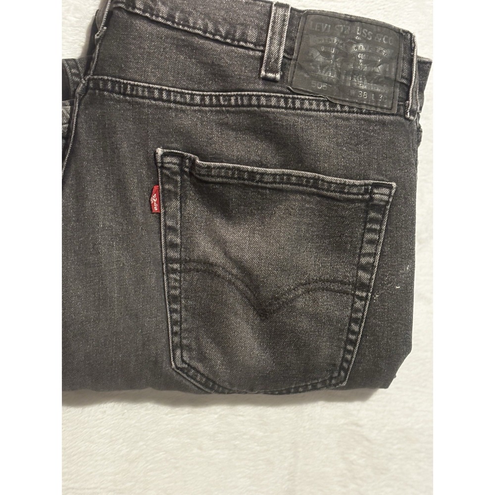 Levis 505 Jeans Mens 38x29 Black Straight Leg‎ Regular Fit Denim  Distressed